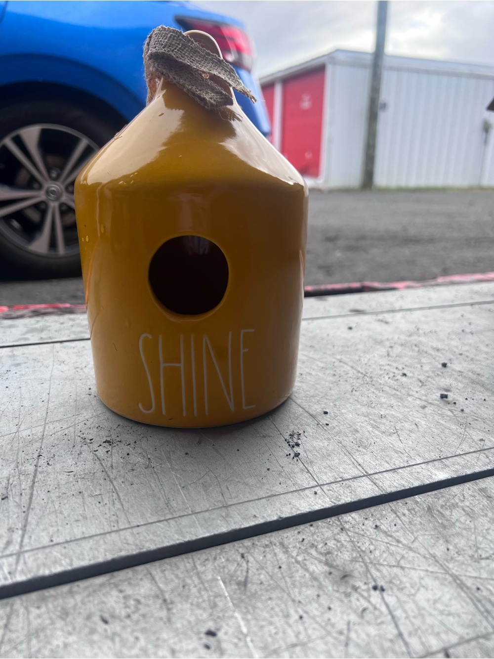 Rae Dunn Mustard Yellow Ceramic Birdhouse "SHINE"